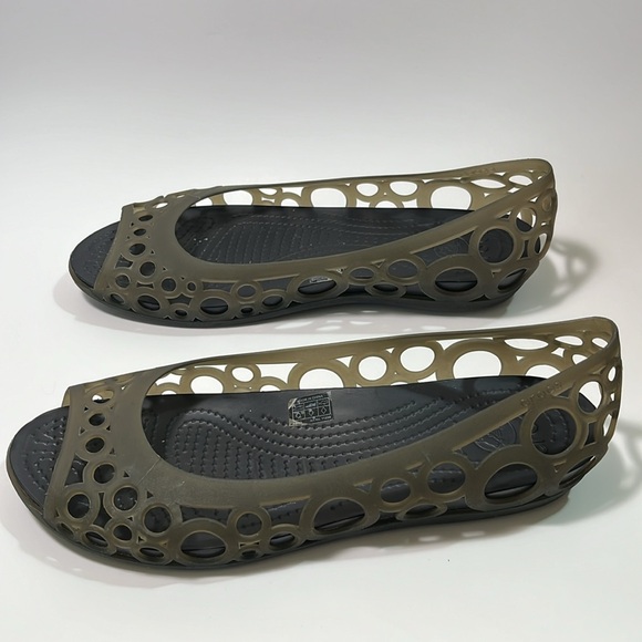 CROCS Adrina Ballet Open Toe Slip On Flats Gray Espresso Brown Size 10 - Picture 5 of 10